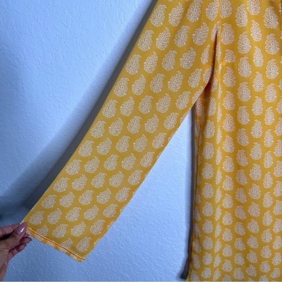 Michael Kors Top Women Small Tunic Shirt Sheer Taxi Yellow Paisley Long Sleeve I - Picture 3 of 10